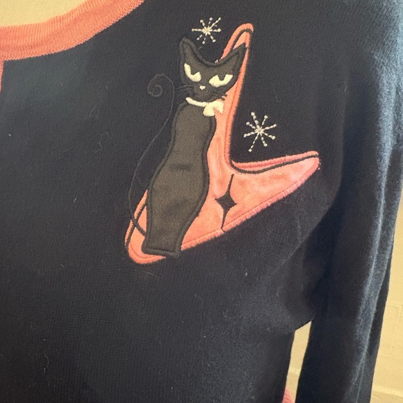 Voodoo Vixen Black and Pink Atomic Cat-Embroidered Cardigan Sweater - Picture 2 of 3